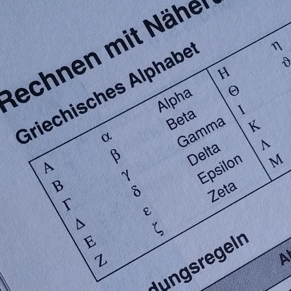 Abbildung der ersten sechs Zeichen des griechischen Alphabets